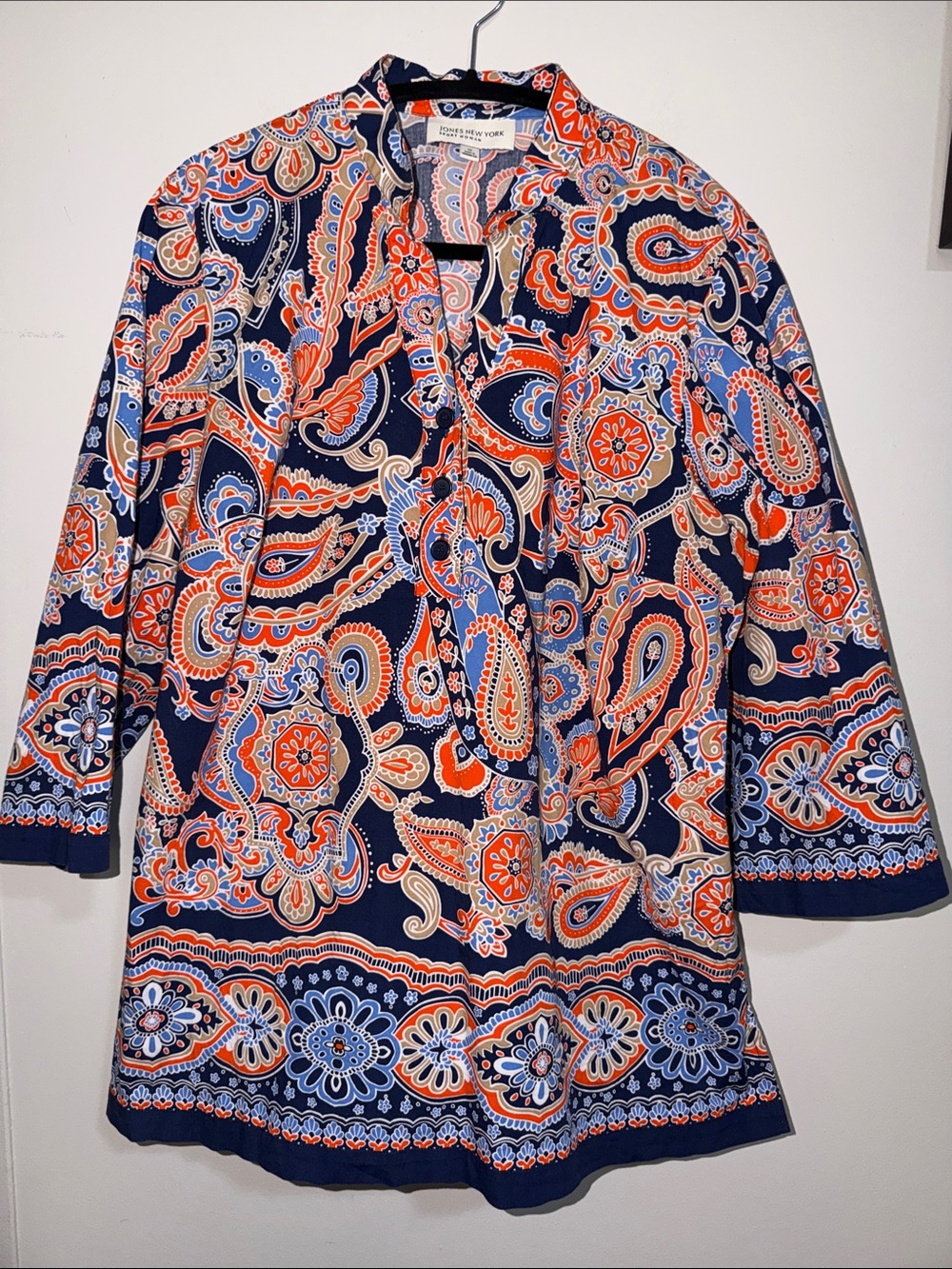 Jones New York Navy, Orange & Light Blue Paisley Tunic